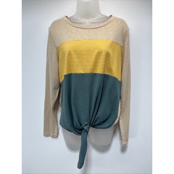 UMGEE STONE Colorblock Knot Tie Front Top/Blouse Size Medium - Picture 1 of 6
